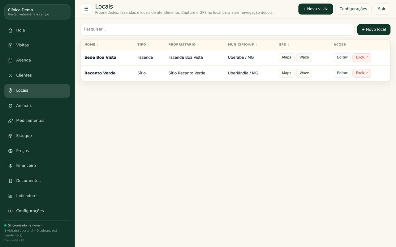 Cadastro de local com coordenadas GPS no CampoVet